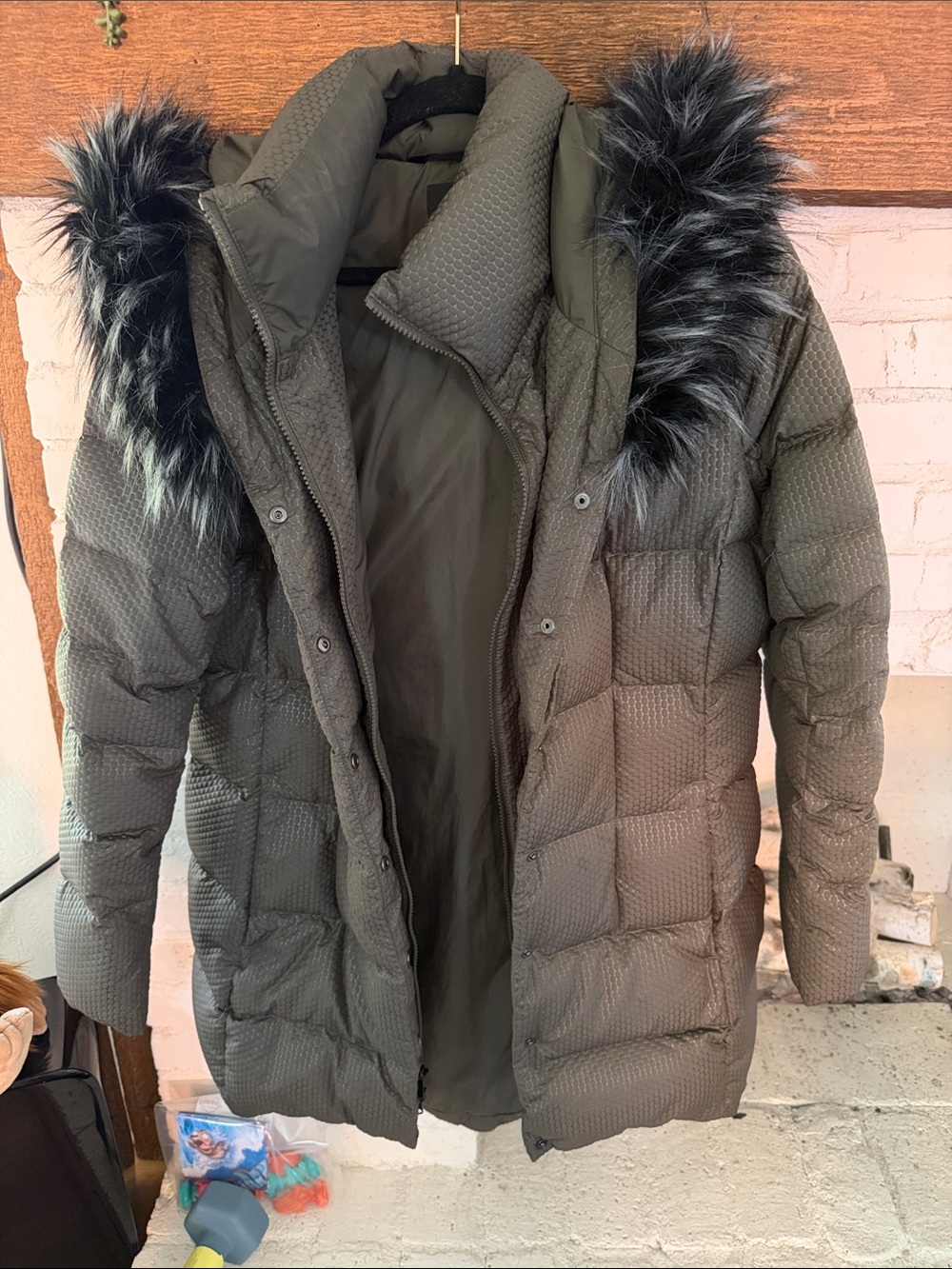 The North Face Olive Quilted Faux-Fur Hooded Puffer Jacket